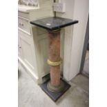 19th century Marble Jardiniere Stand with Black Marble Square Top, Turned Rose Marble Column with