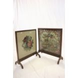 Two Early 20th century Wooden Framed Fire Screens with Needlework Panels