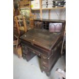 18th century Oak Clerks Desk with Bank of Pigeon Holes over Sloping Lid, Single Drawer to Side and