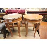 Pair of Hardwood Circular Lamp Tables (one glass top missing)