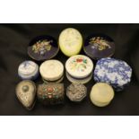 Eleven vintage trinket boxes to include Middle Eastern white metal inlaid with hardstone
