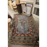 Large Blue Ground Rug with Floral Geometric Pattern