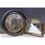 An oak antique swing mirror and a oval wall mirror