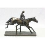 Large bronzed effect model of a Jockey on Racehorse