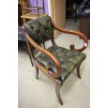Green Buttoned Leather Regency Style Office Chair