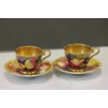 Pair of Aynsley Orchard Gold Gilded Cabinet Cups and Saucers both signed N Brunt
