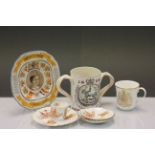 A quantity of coronation china to include a two handled tankard made for Courage by Royal Doulton