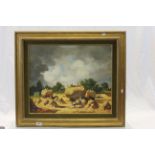 S Van Geldersen - Framed Oil on Canvas of Country Folk Harvesting