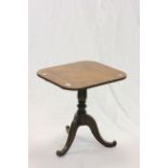 19th century Mahogany Low Tilt Top Table with Square Top and pedestal base with tripod legs