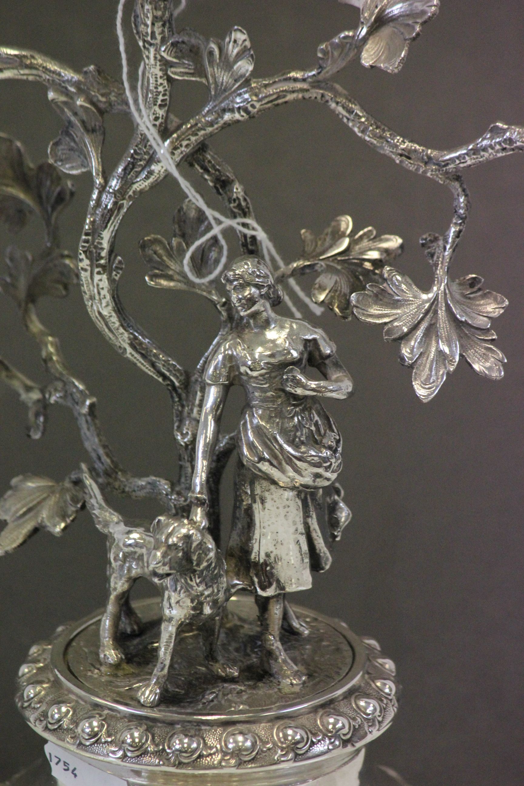 Silver plated three branch Candlestick in a Tree design with girl & dog to base - Image 3 of 3