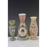 Three 19th Century glass vases with over painted decoration