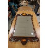 Georgian Style Carved Mahogany Bevelled Edge Mirror with Shell and String Inlay