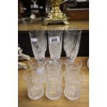 Two sets of six cut crystal glasses