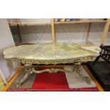 Gilt Metal Coffee Table with Shaped Green Onyx Top