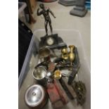 A quantity of metalware to include figurative clock tankards etc