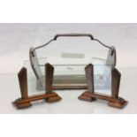 Pair of Art Deco oak & glass photo frames and a similar style letter stand with carrying handle