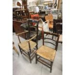 19th century Oak and Elm Country Elbow Chair, the ladder back with carved bobbin rails and string
