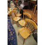 Set of Four Beech Lathe Back Kitchen Chairs