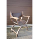 Oak X-Frame Chair with Leather Seat and Back