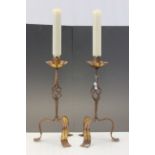 Large pair of cast Iron floral design Candlesticks