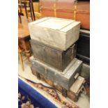 Three Wooden Boxes / Crates and a Metal Box