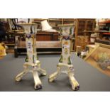 Pair of Faience candlesticks with tripod feet