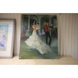 Oil painting of flamenco dancers on a board mount