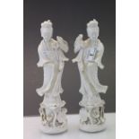 Pair of Oriental Blanc de Chine figures, possibly Guan Yin