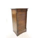 Edwardian Oak Stationery Cabinet, the tambour drop down front opening to reveal shelves (with key)