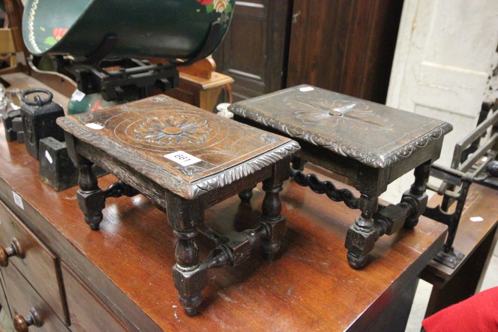 Two similar 19th century Carved Oak Small Stools
