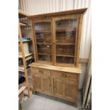 19th century Pine Dresser with Glazed Top over Two Drawers and Two Cupboard Doors