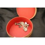 Collection of jewellery to include; Silver & Amber ring, brooches, earrings, spinner fob, Mother
