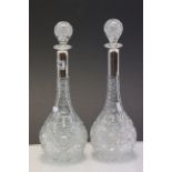 Large pair of cut glass Decanters with hallmarked German Silver collars