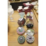 Group of Millefiore paperweights etc to include Bottle stoppers & Caithness