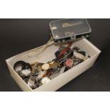 Shoebox of vintage wristwatches