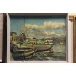 Forester oil on canvas coastal fishing boats scene .