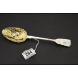 Georgian hallmarked Silver berry spoon with gilt wash interior to the bowl, Robert Essex London