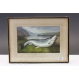 A Hogarth framed study of a freshwater fish on the bank of a highland loch