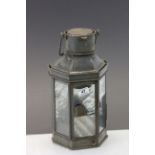 Metal cased lantern with glass panels and marked inside "bulpitt"