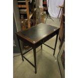 Edwardian Mahogany Inlaid Side Table with leather inset top and two drawers raised on square