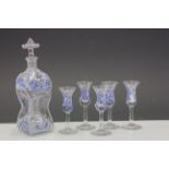 Dutch Enamel decorated glass Decanter with five glasses