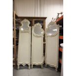 French Ornate Painted Three Fold Dressing Screen, each with mirrored section