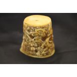 Oriental bone cup/pot decorated with old man and stag to side