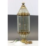 A vintage airship style shaped large brass and glass light and a industrial light and fittings.