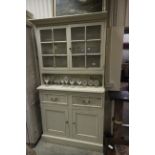 Painted Dresser, the upper section with two glazed doors above two drawers and two cupboards