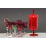 Collection of vintage glassware to include approximately 19 cranberry drinking glasses