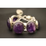 Heavy sterling silver and amethyst bracelet