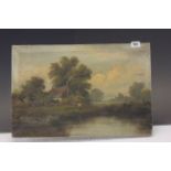 19th century English school oil on canvas Rupal River landscape with cottage and figure scenes