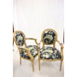 Pair of French Elbow Chairs with Oval Upholstered Backs
