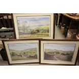 Three Keith Melling framed rural prints Littondale,Ribblesdale and Swaledale.